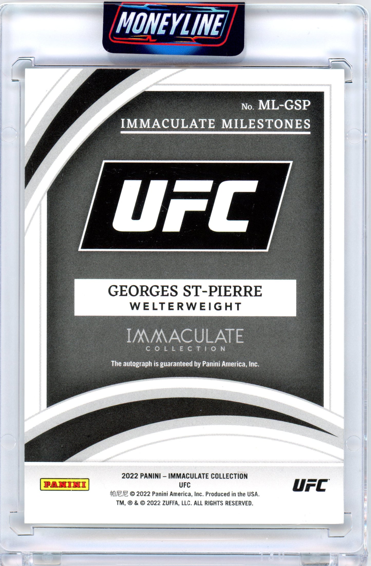 2022 Georges St-Pierre Panini Immaculate Milestones Auto /49 #ML-GSP