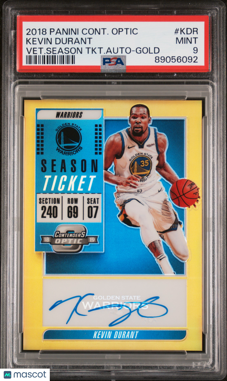 2018 Panini Contenders Optic Veteran Season Ticket Autographs Kevin Durant #KDR Vet. Season TKT. Auto Gold PSA 9