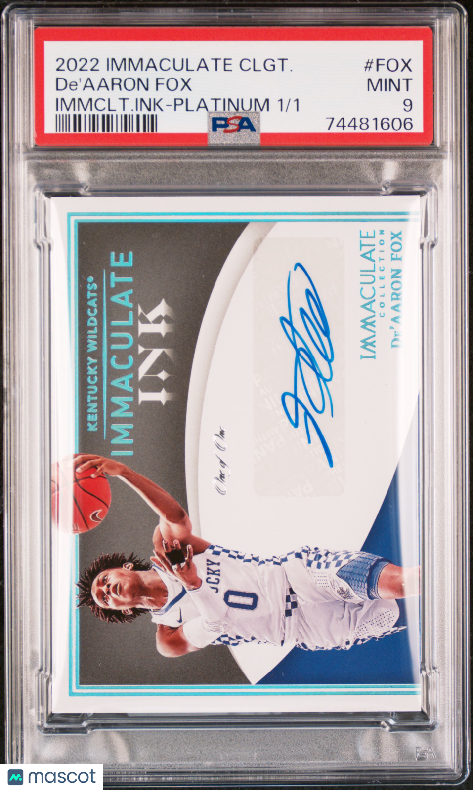 2022 Panini Immaculate Collection Collegiate Immaculate Ink De'aaron Fox #INKFOX Immclt. Ink Platinum 1/1 PSA 9