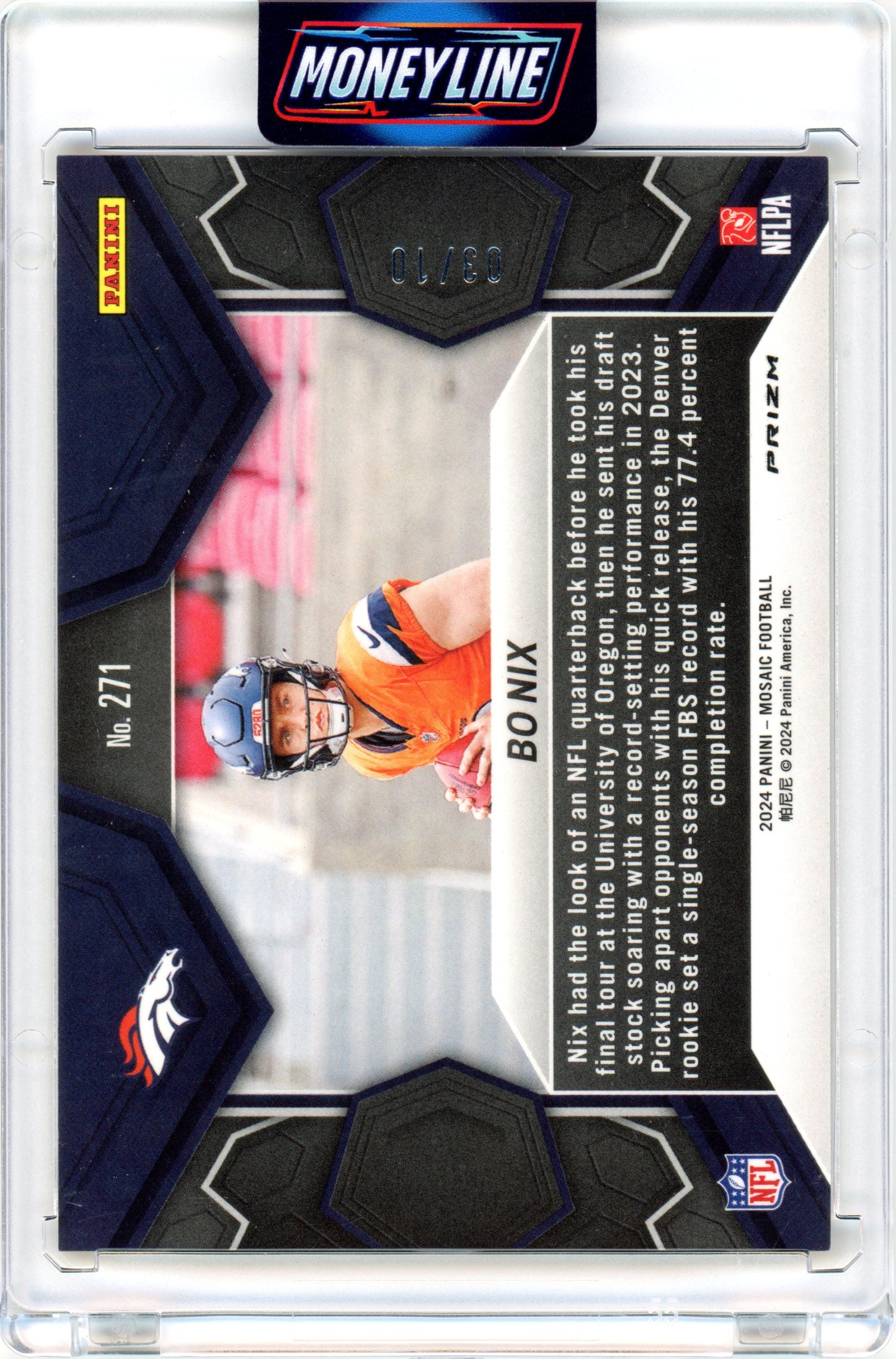 2024 Bo Nix Panini Mosaic No Huddle Gold RC 3/10 #271
