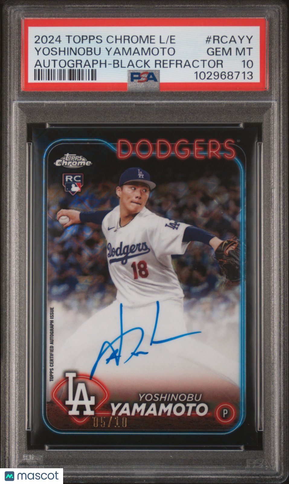 2024 Topps Chrome Logofractor Edition MLB Refractor Chrome Autographs Yoshinobu Yamamoto #RCAYY Black 05/10 PSA 10